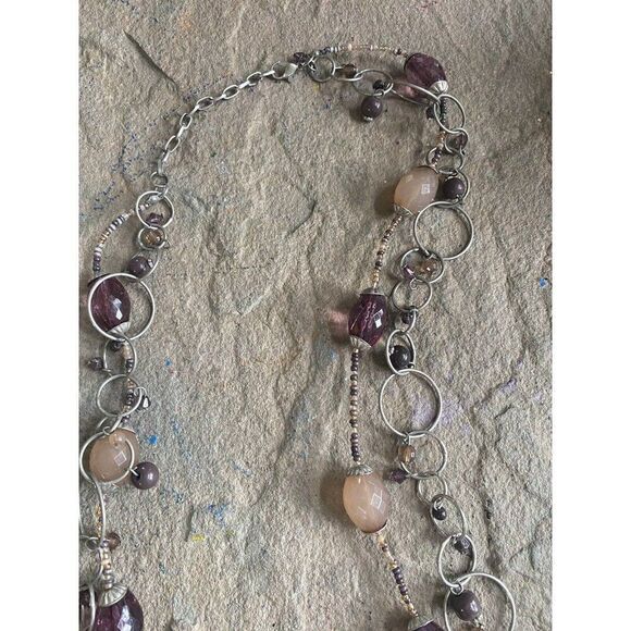 Layering Necklace Chain Purple Silver Tone Circles - Picture 4 of 6